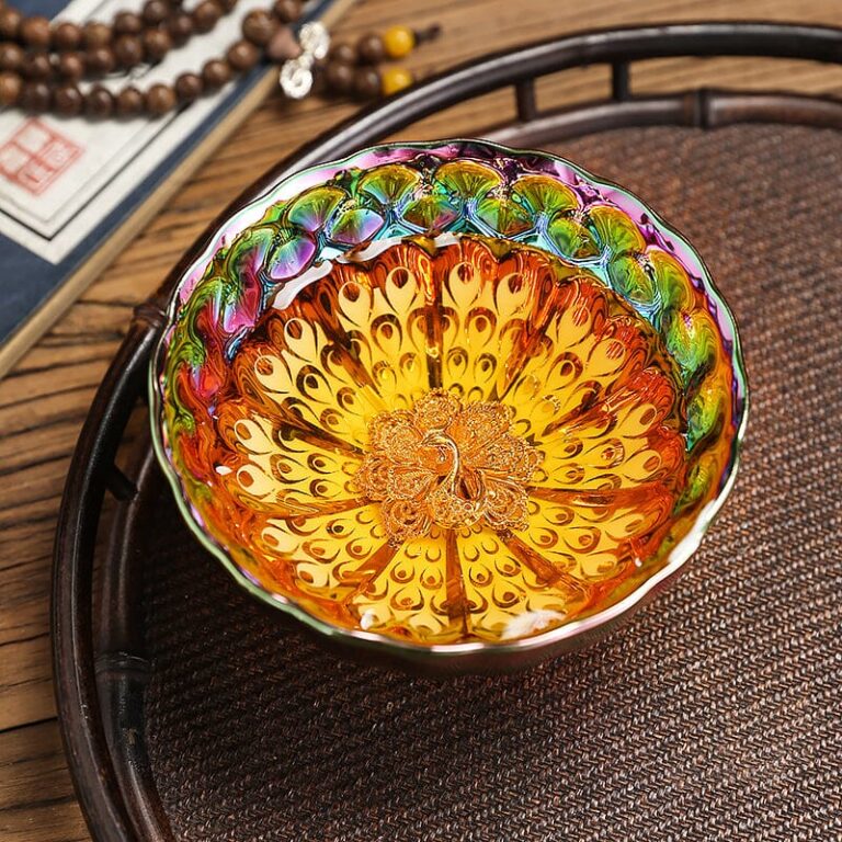 Vivid Peacock Tea Cup Tenmokus